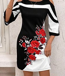 ieftine -Pentru femei Rochie Mini Rochie casual Bodycon Rochie de vară Modă Modern În aer liber Zilnic Sfârșit de săptămână Fit regulat Floral Dungi Lungime Manșon 3/4 Stil Nautic Negru Alb Roșu-aprins Vară