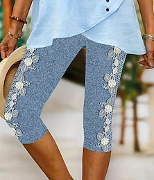 abordables -Pantalones Capri de Leggings para Mujeres Alta Elasticidad Vacaciones Moda Vintage Largo a la Pantorrilla Cintura Media Impresión Gráfica Floral Transpirable Suave Vacaciones Casual Diario Azul Huevo