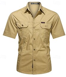 billiga -Herr Skjorta Sommarskjorta Casual skjorta Knapp upp skjorta Cargo skjorta Svart Gul Blå Djupblå Khaki grön Kortärmad Slät Tröjkrage Semester Hawaiisk Ficka Kläder 100 % bomull Mode Ledigt Bekväm