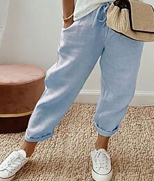 economico -Chinos da Donna Colore Unito Moda Streetwear Elegante Lunghezza Caviglia Vita Media Semplice Tasca Elasticizzato Comfort Esterno Micro-elastico Vacanza Street Quotidiano Grigio Nero Bianco Azzurro