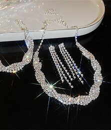 economico -Set di Gioielli Completo Tre Pezzi Argento Zirconia Cubica Argento Cromo 1 Collana 1 Bracciale Orecchini Donne Elegante Vintage Moda Carino Stile Vintage Gioielli Geometrici Classici Set per