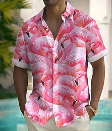 economico -Per uomo Fenicottero Uccello Camicia Camicia hawaiana estiva Camicia con Bottoni Manica Corta Hawaiano Vacanza Ferie Abbigliamento mare Estate Primavera Collo ripiegato Stampa 3D camicie con colletto