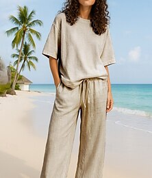 economico -Per donna Attivo Essenziale Set da due pezzi Set di Pantaloni Mezza Manica Girocollo Tinta unica Casual Quotidiano Blu marino Marrone Verde Estate Vestibilità regolare
