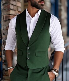 billiga -Herr Väst Gilet Semester Fest Företag Mode Ledigt Sommar Vår Knappar Ficka Polyester Bekväm Slät Enkelknäppt Kavajslag Normal Mörkgrön Väst