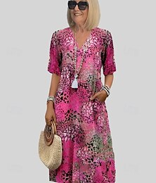 ieftine -Pentru femei Rochii Midi Rochie de vară Rochie imprimata Elegant Zilnic Ieșire Fit regulat Geometric Multicolor Manșon scurt În V Roșu-aprins Albastru piscină Mov Kaki Vară