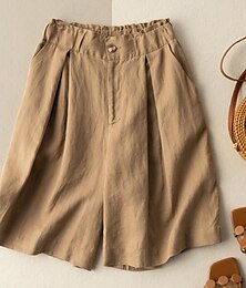 economico -Per donna Pantaloncini in cotone e lino Shorts Pantaloni Eleganti Streetwear Casual Lunghezza al ginocchio Naturale Semplice Tasca Elastico in vita All'aperto Confortevole All'aperto Vacanza