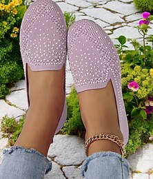 abordables -Ballerines Flyknit scintillantes avec strass pour femmes : des chaussures élégantes à enfiler pour une tenue décontractée et des sorties printanières