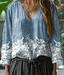 economico -Blusa da Donna 3D Stampa Floreale Grafica Stilosa Casual Manica 3/4 V Collo Tops Regolari Giornalieri Rosa Blu Viola Verde Estate Primavera