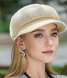 billige -stilig åttekantet beret for kvinner - pustende mesh justerbar solskjerm lett strikket ensfarget spiss topp utendørs stråhatt for strandkunstner maler - perfekt for sommeren