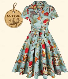 levne -retro vintage 50. léta prázdninové šaty světlice dámský kostým vintage cosplay ležérní denní šaty s krátkým rukávem maškarní