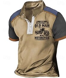 abordables -Camisa polo gráfica de motocicleta para hombres - 'Nunca subestimes a un anciano con una motocicleta' Lema de manga corta para motociclistas