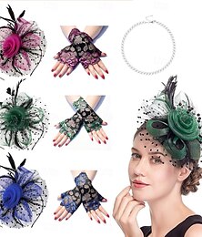 economico -Collana Ghirlande di fiori Guanti lunghi Accessori Cosplay Set di accessori Elegante & Lussuoso Anni 1920 Il grande Gatsby Poliestere Strass Pizzo Lega Per Cosplay Per donna Bigiotteria Gioielleria