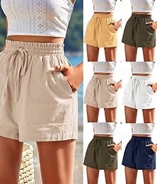 abordables -Femmes Short inspiré du lin Shorts Slacks Occasionnel Court Naturel Uni Avec Poches Conception à cordon élastique Confortable Extérieur Rue Tenue quotidienne Bleu marine Blanche Jaune Vert Véronèse