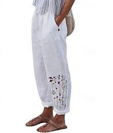 abordables -Femmes Pantalon en coton et lin Pantalon palazzo Mode Streetwear Confort Longueur cheville Taille Moyenne Fleur / Floral Avec Poches Taille Élastique Confortable Extérieur Rue Tenue quotidienne Sortir