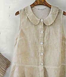 economico -Per donna Camicia Abbottonare Semplice Essenziale Moderno Senza Maniche Colletto a Camicia Top Regolari Quotidiano Volant Bottoni Albicocca Estate