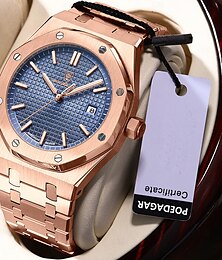 abordables -Reloj de Marca de Lujo para Hombre Impermeable Luminiscente Pantalla de Fecha y Semana Reloj de Cuarzo de Acero Inoxidable Diseño Deportivo