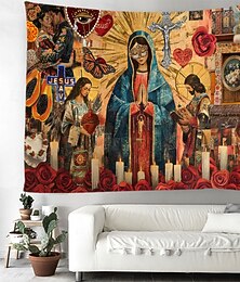 abordables -Tapiz Colgante Cinco de Mayo México Nuestra Señora de Guadalupe Arte Popular Gran Tapiz Mural Decoración Fondo Fotográfico Manta Cortina Decoración para el Hogar Dormitorio Sala de Estar
