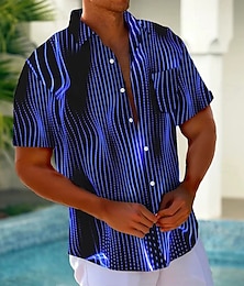 economico -Per uomo Geometrico A righe Neon Camicia Camicia Estiva Camicia con Bottoni Manica Corta Moda Casual All'aperto Vacanza Abbigliamento Quotidiano Estate Primavera Collo ripiegato Stampa 3D camicie con