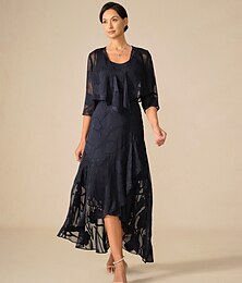 economico -Per donna Abito maxi Abito con balze Elegante Matrimonio Ospite di nozze Festa serale Floreale Senza Maniche Collo a U Blu marino Estate Primavera