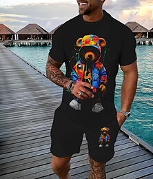 economico -Per uomo Orso 2 pezzi Set di magliette Manica Corta Pantaloni corti Girocollo Canotta sportiva Casual Di tendenza Sport Casuale Quotidiano Stampa 3D Estate Nero