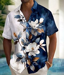 billiga -Herr Blomtryck Blommor Skjorta Casual skjorta Knapp upp skjorta Kortärmad Vintage retro Semester Helgdag Streetwear Sommar Vår Nedvikt 3D-utskrift krage skjortor Främre en ficka Vit