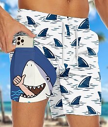 olcso -Férfi Cápa Vicces Tengeri lények Bélelt rövidnadrág 2 az 1-ben úszónadrág Úszónadrágok Közepes csípő Hawaii Vakáció Strandruházat Oldalzsebek Compression Linerrel Elasztikus húzózsinóros derékrész