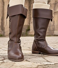 abordables -Medieval Renacimiento Zapatos Botas hasta la rodilla Botas planas de jazz Pirata Vikingo Cruzado Hombre Unisexo Celta Pirata Víspera de Todos los Santos Carnaval Rendimiento Fiesta / Noche LARP Adulto