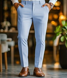 preiswerte -Herren Leinenhose Anzughose Sommerhose gerades Bein einfarbig Komfort atmungsaktiv lässig alltagstauglich Standard Passform Himmelblau Beige