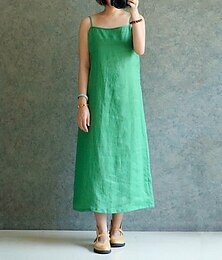 economico -Per donna Abito Midi Abito in cotone e lino Abito Sottoveste Classico Moderno Quotidiano Ferie Uscire Vestibilità regolare Semplice Senza Maniche Spalline sottili Bianco Rosso Verde Estate