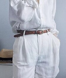 abordables -Femmes Chemise Chemises inspirées du lin Boutonner Chemisier Uni Basique Moderne manche longue Col de chemise Hauts Réguliers Quotidien Fête Sortir Boutons Blanche Été