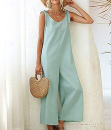 abordables -Mono de mujer con peto normal, estilo urbano, color liso, sin mangas, cuello en V, espalda descubierta, bolsillo, corte regular, para uso diario, en negro, blanco y verde claro, para verano.