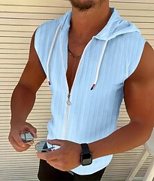 baratos -Homens Malha Íntima Moletom com zíper camisa sem manga Sem Manga Com Capuz Verão Listrado Pit Strip Moda Designer Esportivo Zip Completo Casual Ao ar livre Ginásio Rosa Claro Top Tee para Homens
