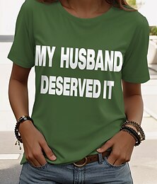 abordables -Mujer Camiseta Graphic Letra Vintage Elegante Clásico Manga Corta Cuello Barco Tops regulares Diario Fin de semana Estampado Negro Blanco Rosa Verde Ejército Rojo Verano Primavera Ridicule Husband