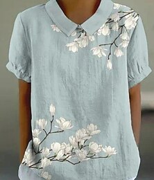 economico -Per donna Camicia Floreale Bohemien Quotidiano Elegante Manica Lunga Colletto a Camicia Top Regolari Quotidiano Ferie Uscire Patchwork Bottoni Stampato Blu Azzurro cielo Verde Grigio chiaro Beige