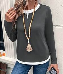 economico -Per donna Maglietta Blocco di colori Moda Moderno Manica Lunga Girocollo Top Regolari Quotidiano Weekend Patchwork Grigio Estate Primavera