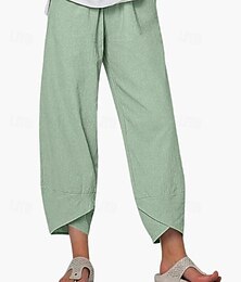 economico -Per donna Pantaloni in cotone e lino Pantaloni Eleganti Streetwear Casual Lunghezza alla caviglia Naturale Semplice Tasca All'aperto Confortevole Streetwear Uscire Blu marina Nero Bianco Verde Chiaro