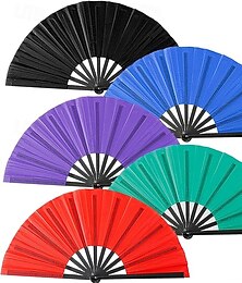 abordables -Lot de 5 grands éventails à main en vrac pour bottes sur le sol, chinois, japonais, kung fu, tai chi, popping, clac, rave, éventails pliants à main pour danse en ligne (couleurs mélangées)