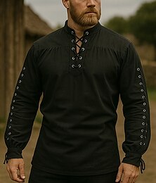 abordables -Guerrero de talla grande punk y gótico medieval renacentista siglo 17 camiseta traje de hombre vintage cosplay fiesta camisa de manga larga