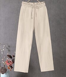 abordables -Pantalons larges en coton-lin femme chinos en couleur unie pantalons baggy basiques décontractés pleine longueur taille haute plain cordon de serrage confort plein air élastiques micro vacances rue