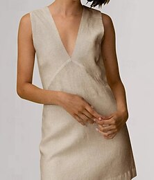 abordables -Femmes Mini Robe Robes inspirées du lin Robe en coton et lin Élégant Sexy Vacances Quotidien Date Coupe régulière Uni Sans manches Col en V Noir Blanche Rouge Beige Été Printemps