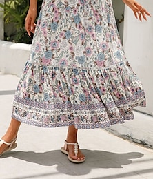 economico -Per donna Gonna Bohemien Casual Boho Maxi Vita media Gonne Floreale Stampato Micro-elastico Vacanza Streetwear Mandorla Rosso Blu Arancione Estate Rayon