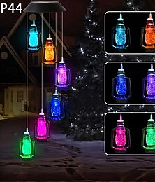 رخيصةأون -فوانيس شمسية 6 LED مع ضوء فونغ معلق IP65 مضاد للماء توهج دافئ أصفر لتزيين الفناء والشرفة والحديقة