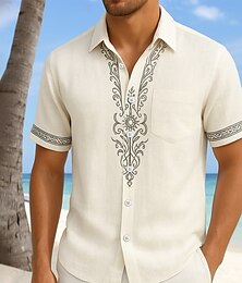 economico -Per uomo Camicia Camicia di lino Stile vichingo Camicia Estiva Abbigliamento da spiaggia Camicia con Bottoni Tinta unica Vacanza Crociera Beige Manica Corta Colletto Estate Primavera & Estate