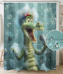 economico -Tenda da Doccia con Ganci 180cm*180cm (70"*70") Poliestere Lavabile Impermeabile Motivo Animali Coccodrillo Decorazione per Vasca da Bagno