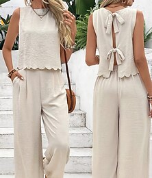 economico -Per donna Attivo Streetwear Blusa Set di Pantaloni Senza Maniche Girocollo Tinta unica Senza schiena Uscire Weekend Nero Blu marino scuro Arancione Estate Vestibilità regolare