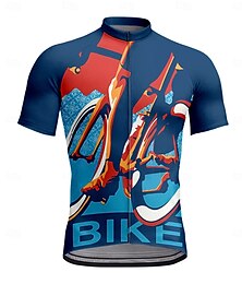 abordables -Hombre Maillot de Ciclismo Manga Corta Bicicleta Camiseta Maillot con 3 bolsillos traseros Resistente a los rayos UV Transpirable Secado rápido Cremallera delantera Azul Deportes Ropa