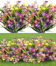 abordables -10 piezas de flores artificiales de césped primaveral y pequeñas flores de crisantemo, plantas verdes falsas y césped acuático, decoración de bodas en el hogar, flores falsas de plástico para