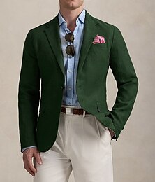 economico -Giacca sportiva in lino da uomo fashion estiva a tinta unita verde militare taglio standard con un bottone