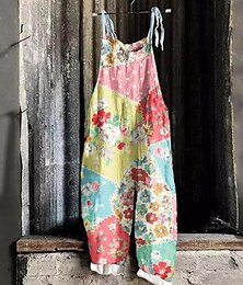 abordables -Overoles de pierna ancha para mujer chinos vacaciones moda vintage de longitud completa cintura alta impresión gráfica floral térmicos cálidos transpirables suaves microelásticos vacaciones casual de