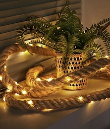 billige -Jute twine LED utendørs lyslenker 3m 5m 10m batteridrevne kobbertråd lyslenker 60/100/200 LED vanntett varmt hvitt klart LED lys 3AA batteriboks fjernkontroll til halloween